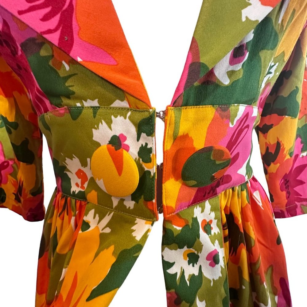 TRASHY DIVA Sz 6 Kelly Cutaway Coat Dress Mod 1960s Dayglow Floral Print 60s M - Picture 11 of 16